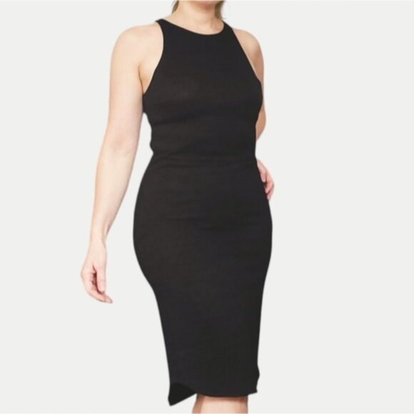 ARITZIA WILFRED FREE "Chrissy" Black Heathered Jersey Knit Halter Dress - Picture 2 of 13
